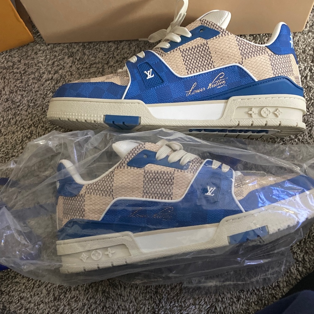 Louis Vuitton Checkered Blue and Tan Sneakers